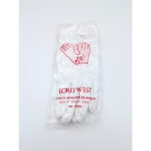 Vintage Lord West Formal Gloves Mens One Size White Nylon Wrist Length Snap Cuff